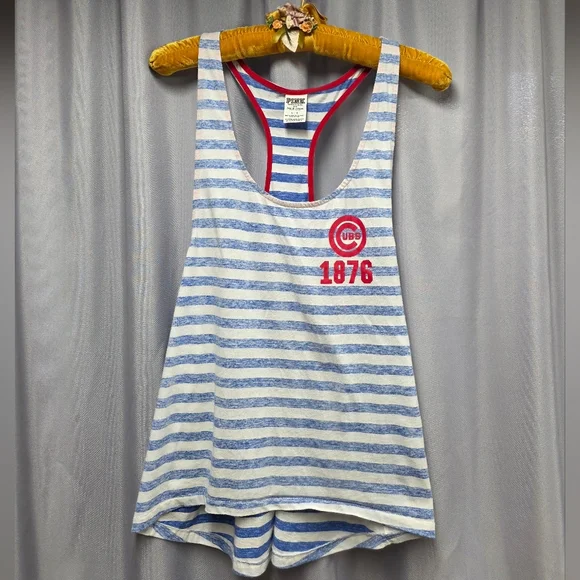 Women's V.S. Pink Striped Blue and White Cubs Tank Top - Picture 7 of 8